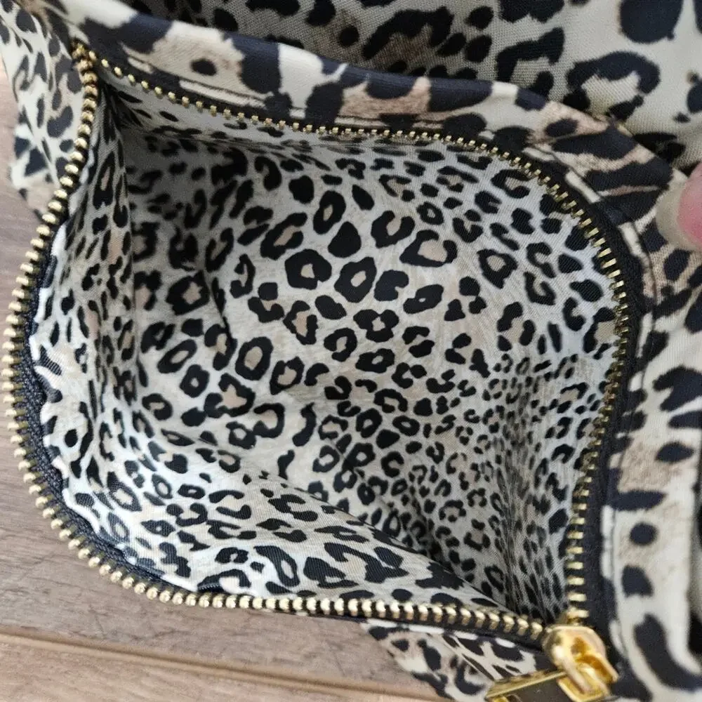 Chico's Black and Cream Animal Print Cosmetic Bag Travel‎